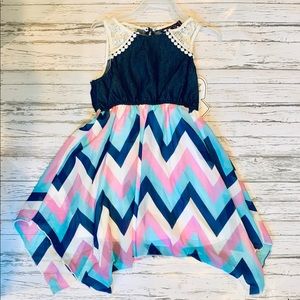 Girls Sleeveless Denim/Herringbone Dress